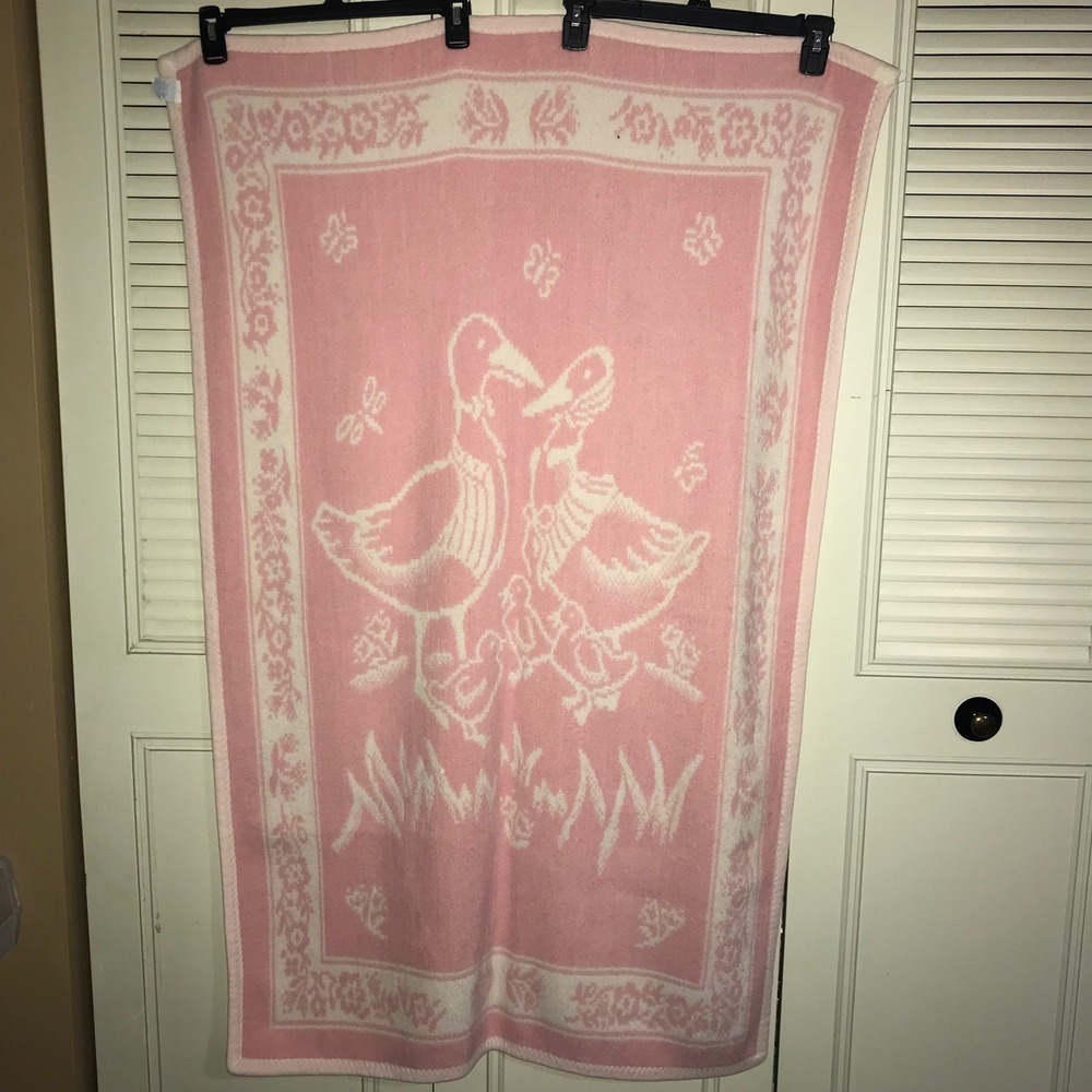 Vintage Once Upon A Time pink goose Duck Nursery Baby Blanket Cottagecore